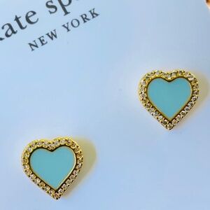KATE SPADE EARRINGS ⭐️TAKE HEART PAVE STUDS - MINT ENAMEL CZ GOLD TONE-Pierced